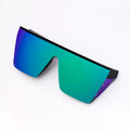 Large blue-green gradient safety glasses with a modern square frame design for style and protection.